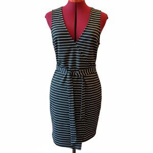 JACK by BB Dakota Short faux-wrap sleeveless racer back dress b&w stripes Large